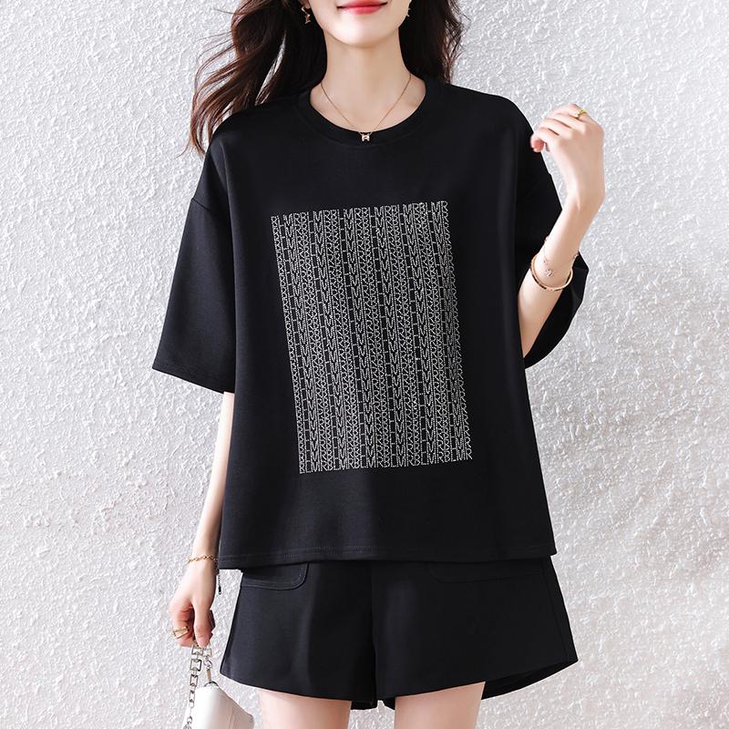 

Dimanaf 2025 Лето Женская Футболка Больших Размеров Базовая Винтажная Оверсайз Модные Повседневные Свободные Черные Топы Футболки 5XL чёрный