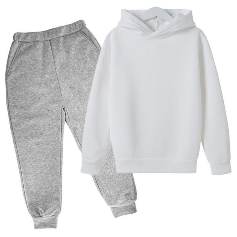 Solid Color Fashion Casual Children's Hoodie Sweatshirt Set for Autumn and Winter