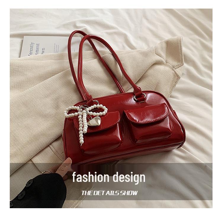 2026 Glossy Underarm Baguette Bag - High-End Women's Commuting Shoulder Bag, Korean Niche Boston Bowling Style