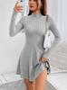 2025 Autumn/Winter European & American Women's Slimming Ribbed Dress: A-line, Half-high Collar, Long-sleeved