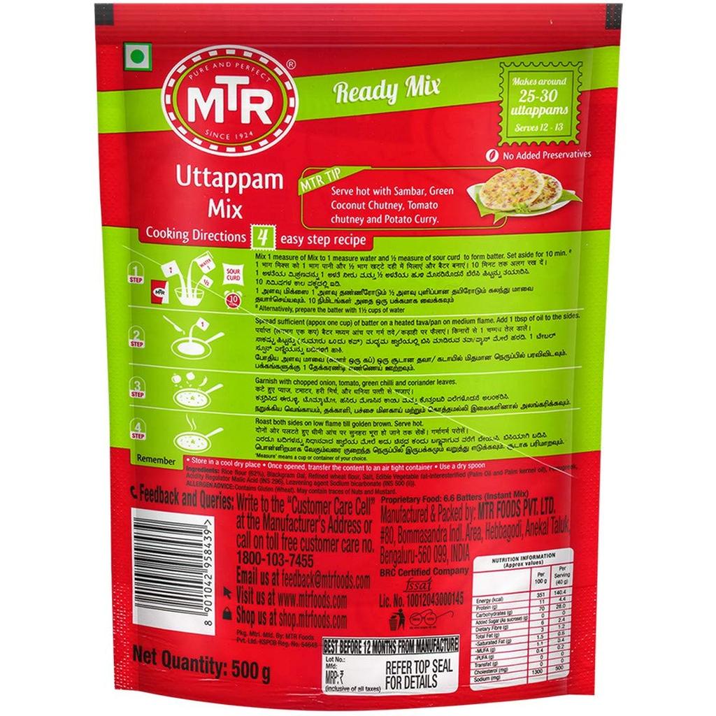 MTR Uttappam Mix Instant Ready To Cook South Indian Breakfast Pancake Easy Homemade Meal 500 g