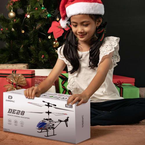 DEERC DE28 Radio-Controlled Helicopter, Indoor Toy, Compact, Beginner-Friendly, 24-Minute Flight Time, Includes 2 Shells, Altitude Hold, One-Key Takeo