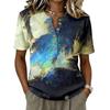 Women's Short Sleeve Trendy Printed Shirt Cotton Linen Lightweight Comfortable Button Placket Casual Summer Blouse Top
