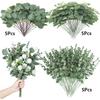 15Pcs Eucalyptus Leaf Stems Green Artificial Plant For Halloween Home Decoration Bride Wedding Vases Flower Bouquet Decor Black