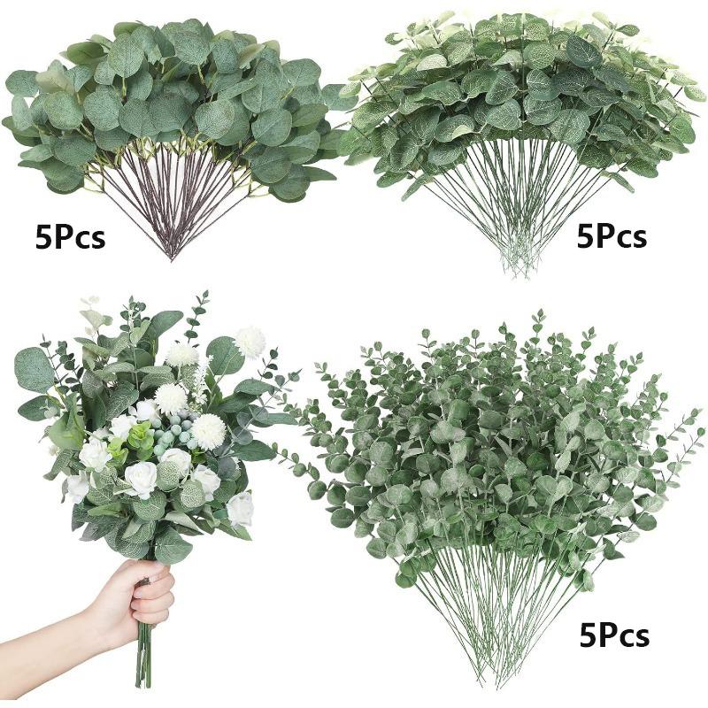 

15Pcs Eucalyptus Leaf Stems Green Artificial Plant For Christmas Home Decoration Bride Wedding Vases Flower Bouquet Decor Black 15Pcs
