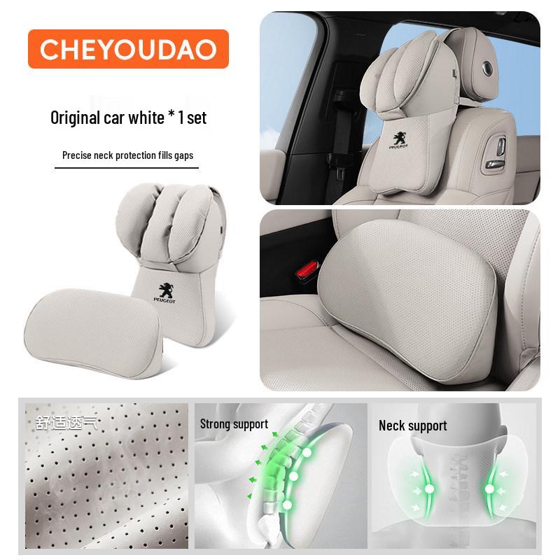 Peugeot Car Headrest Lumbar & Neck Support Pillow for 2008, 4008, 5008, 408, 508L, e2008 Models.