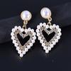 1 Pair of Women's Earrings Golden Love-heart Shape Pearl Earrings