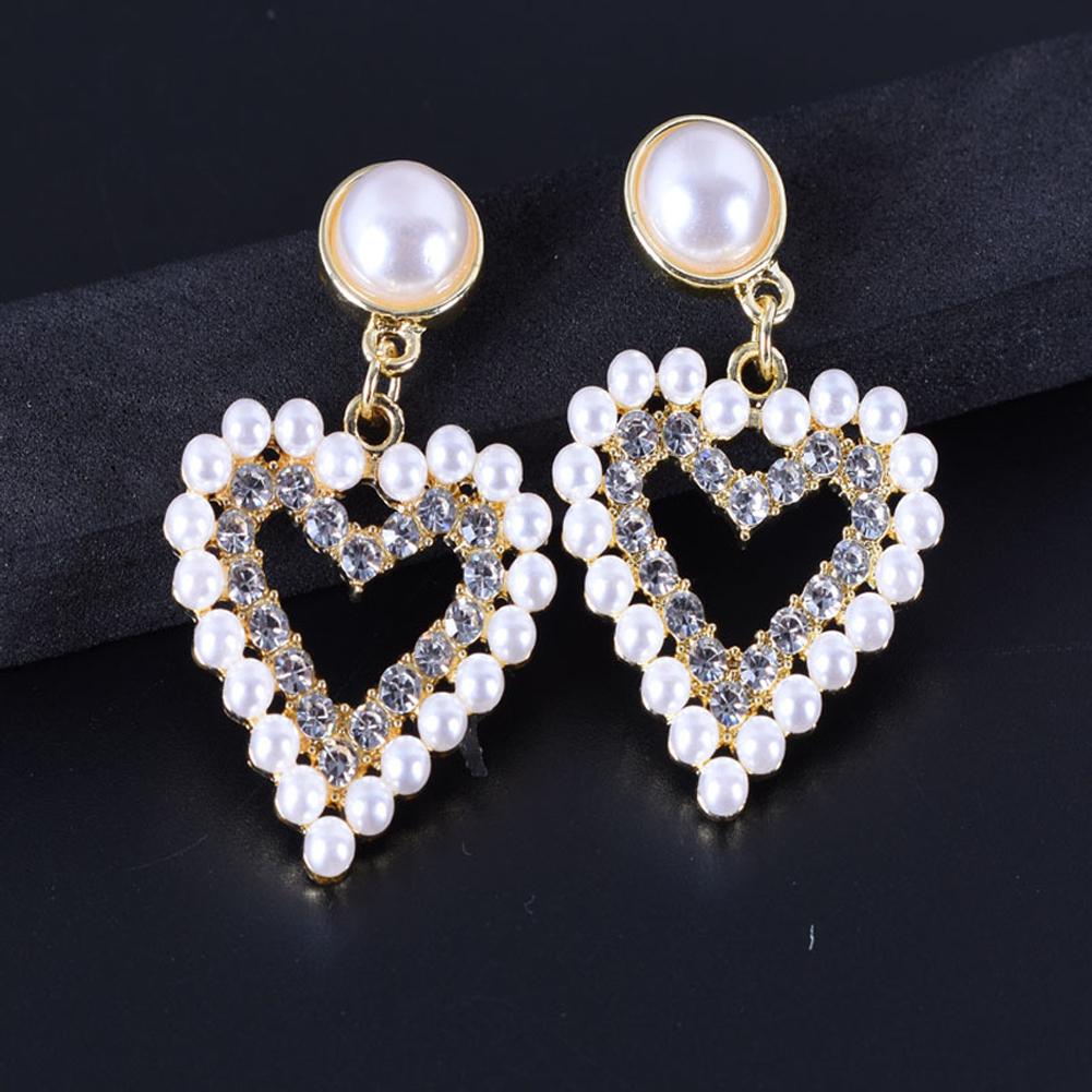 1 Pair of Women's Earrings Golden Love-heart Shape Pearl Earrings