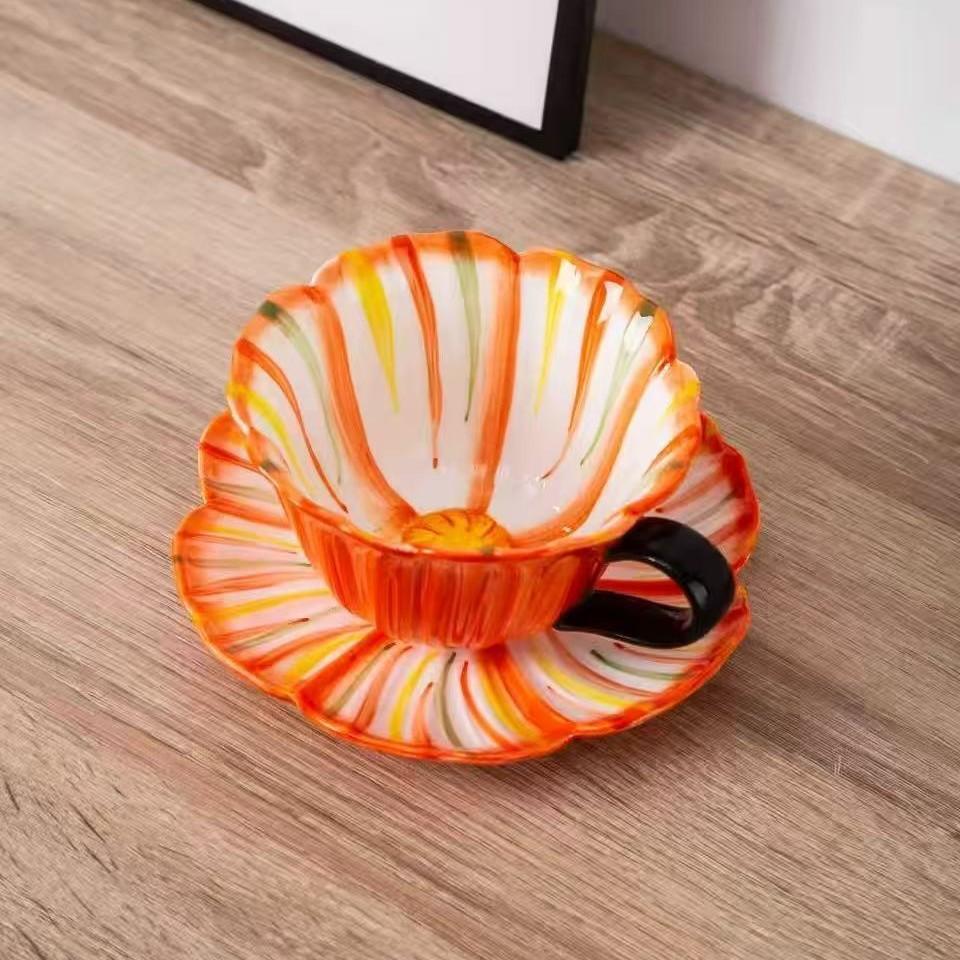 Unterglasurfarbige Blume Kaffeetasse Keramik Kaffeeladen Tasse Hoher Erscheinungsgrad Nischen Tasse und Untertasse Set