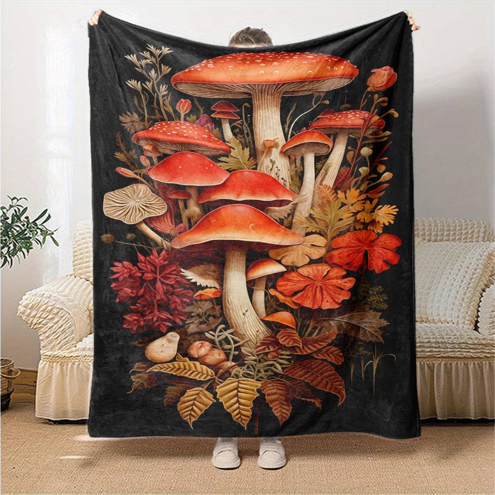 1pc Mushroom Artwork Soft Warm Throw Blanket Nap Blanket For Couch Sofa Office Bed Camping Travel,Comfortable