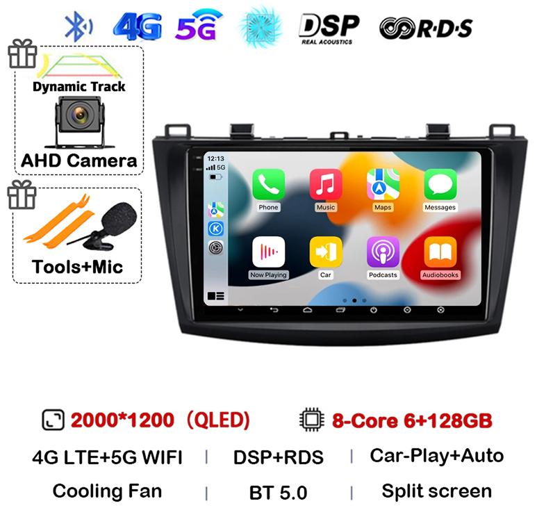 Android 14 Carplay Auto For Mazda 3 2009 2010 2011 2012 2013 Car Radio Multimedia Player Stereo Video Audio GPS Head Unit WIFI