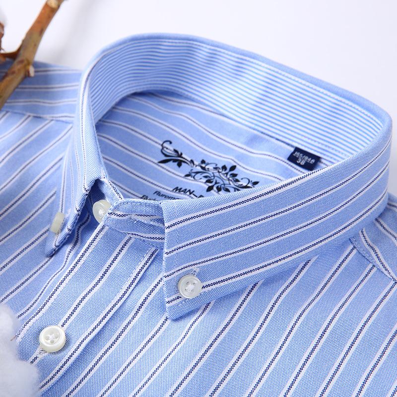 Men's Slim Fit Striped Plaid Oxford Long Sleeve Shirt