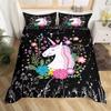 Magical Unicorn Duvet Cover Silver Eyelash Bedding Set Queen Cute Dreamy Horse Comforter Cover Microfiber Flowers Stars Bed Set