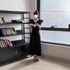 Black V-neck Small Flying Sleeve Dress for Children's Summer New Waist Temperament Dress
