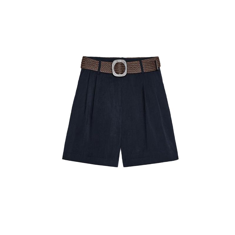 Single-Breasted Lapel Wide Short sleeve Loose Shirts 8372226 With Belt Pleated Casual Shorts 8372444