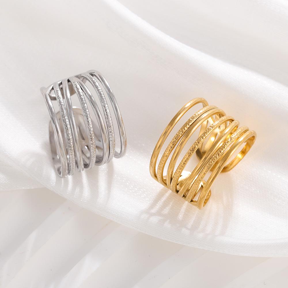 Trendy Women's Stainless Steel Open Ring, Multi-layer Intersecting Titanium Design, Non-fading
