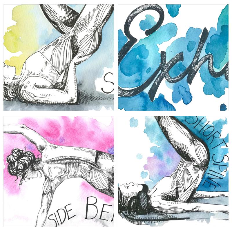 Pilates Yoga Workout Chart Art Prints Watercolor Posters Exercise Woman Canvas Painting Fitness Gym Wall Pictures Decor