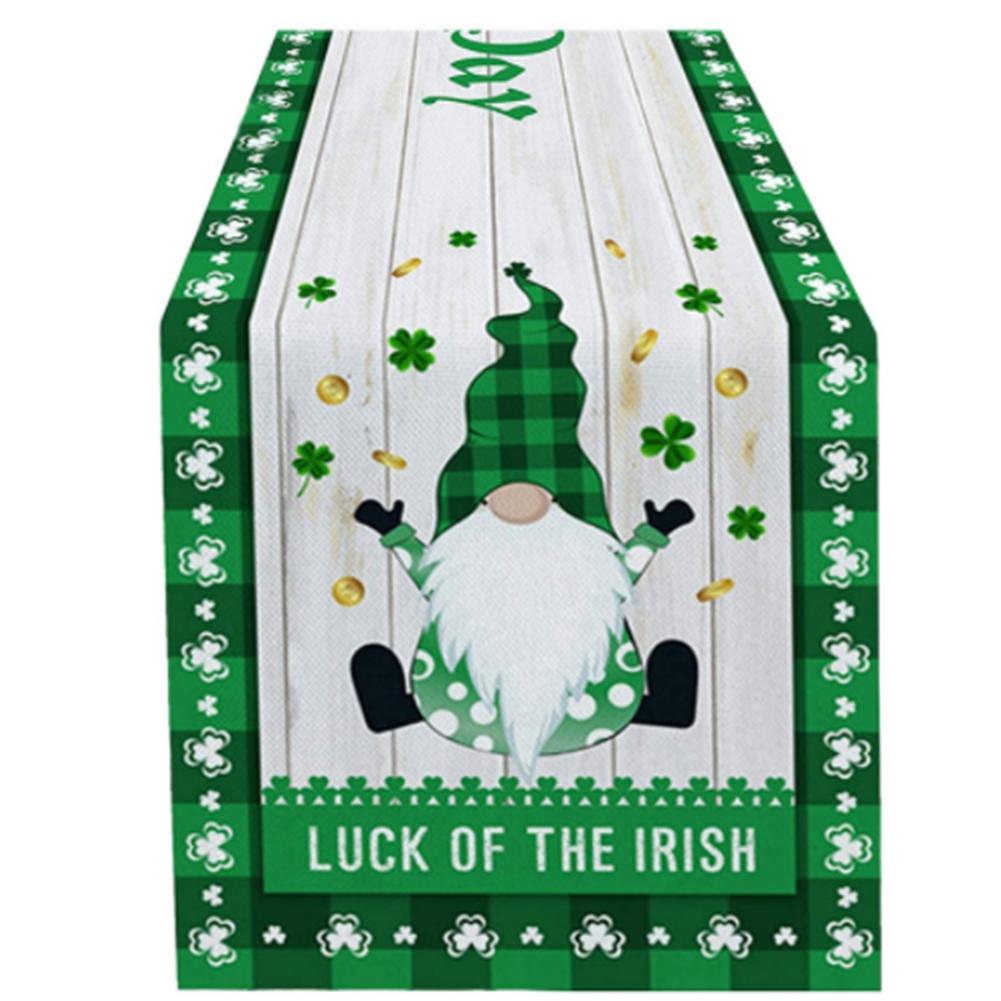 T02C!St. Patrick's Day Printed Table Runner Green Clover Table Runner For Saint Patricks Day Holiday Parties Decor