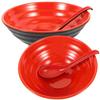 Red and Black Fruit Salad Bowl Ring Striped Pattern Soup Bowl Household Ramen Bowl  Restaurant