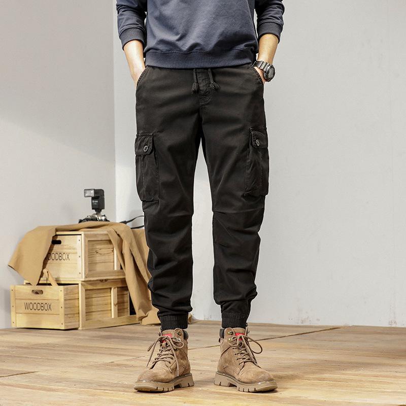Mens High-Quality Thickened Cotton Work Pants with Multi-Pockets and Cuffed Design for Spring and Autumn