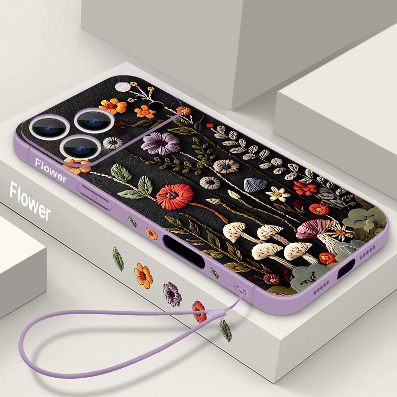 Wrist Strap Lanyard TPU Phone Case For iPhone 17 16 15 Pro Max 12 13 14 Pro Max Air 11 Embossed Printed Soft Silicone Back Cover