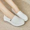 Women Platform Loafers Students Casual Black Leather Elevator Shoes Thick Sole Height Increase White Sneakers