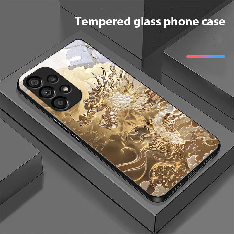 Goldener Phönix Für Samsung Galaxy S10 20 Plus 21 FE 22 23 24 FE 25 Ultra Schwarz Gehärtetes Glas Handyhülle Hartschale