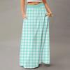 Women's Casual Leisure Foldable Striped Plaid Print High Waist With Pocket Draped  Relaxed Long Maxi Skirt