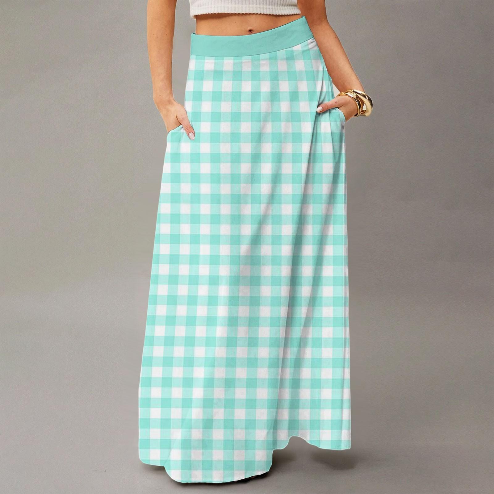 

Женская повседневная складная юбка макси с высокой талией, драпированная, свободного кроя, с карманом, в полоску, в клетку L