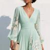 New Style Snow Flake Spring Long Sleeve Ruffled Dress for Women