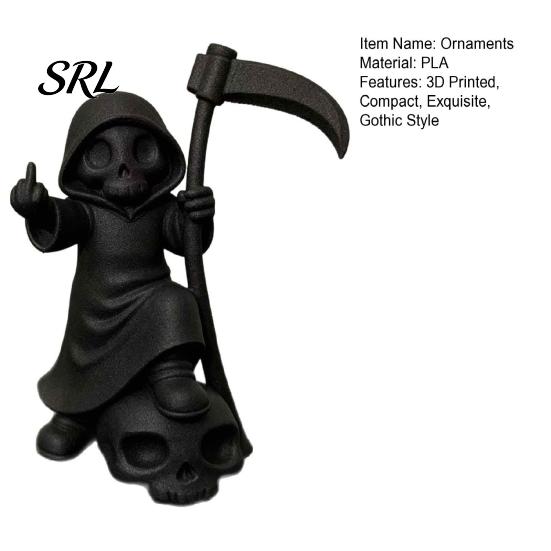 3D-gedruckte Statue Niedliche Sensenmann-Figur, Skelett Klein mit Handgefertigten Gotischen Sammlerstücken Sense & Totenkopf-Sockel, Lustiger Halloween-Schreibtisch