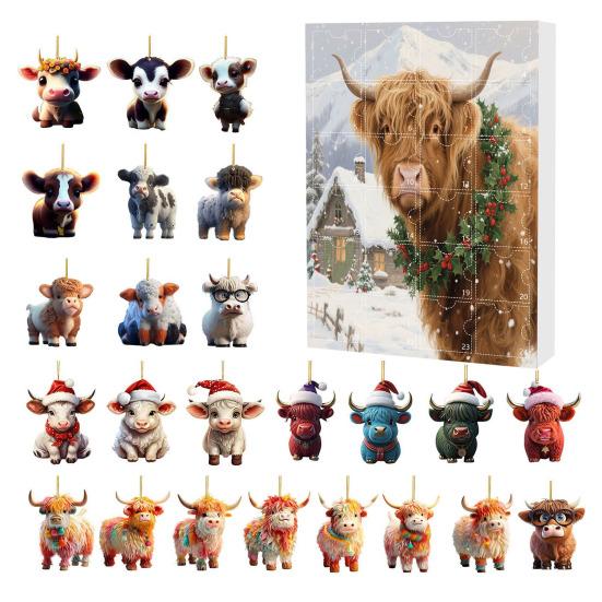 Yousheng Highland Cow Ornaments Advent Calendar 2025 24 Days Christmas Countdown Calendar with Cartoon Cows Ornament for Xmas Tree Decor