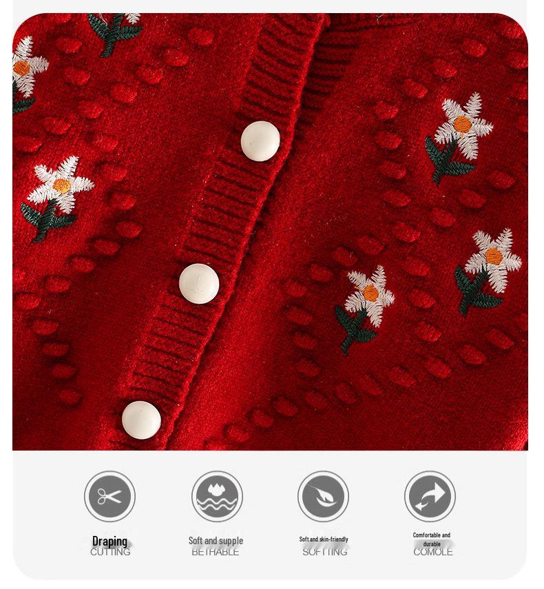 Girls' Wool Embroidered Knit Cardigan - 2025 Autumn/Winter Korean Style Baby Sweater