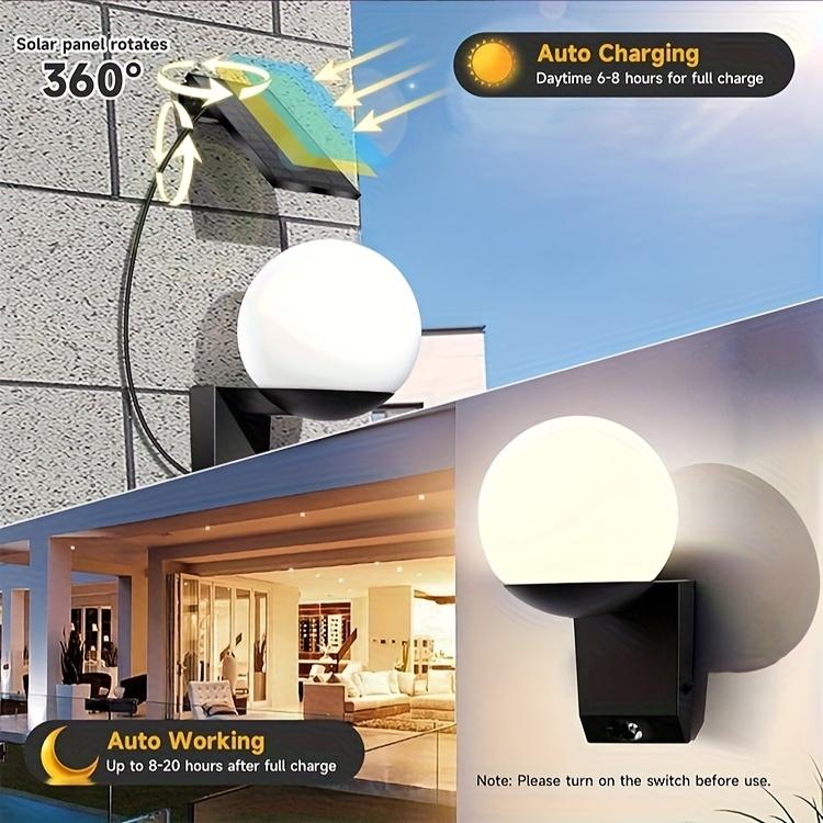 Solar Light Outdoor Waterproof Glass Solar Globe Wall Light Motion Sensor Dusk To Dawn Sun Lamp for Porch Patio Fence Front Door