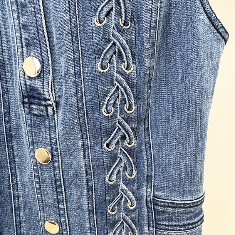 2026 Spring/Summer High Street Elegant Rope Tie Washed Denim Pinafore Dress - Stretchy Fit