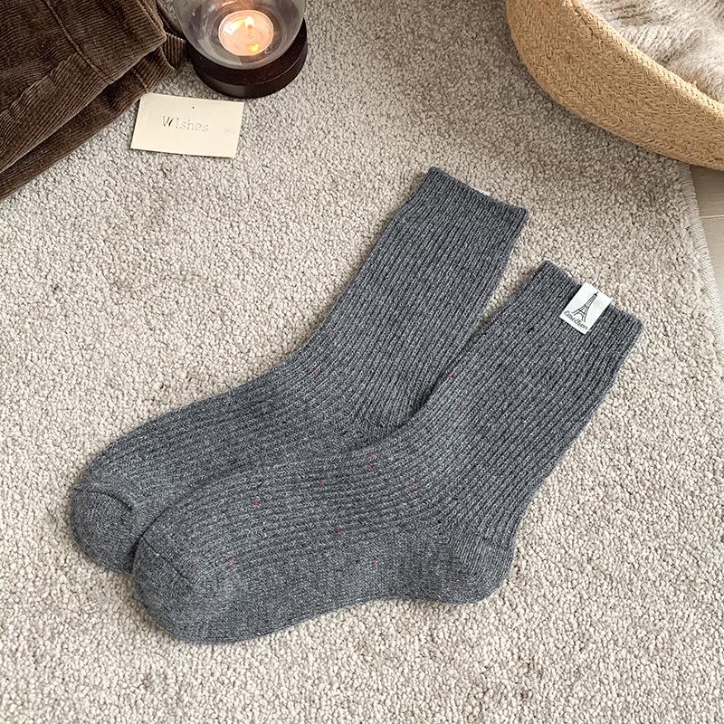 Women's Thickened Mid-Calf Cashmere Wool Socks - Warm Winter Dot Pattern