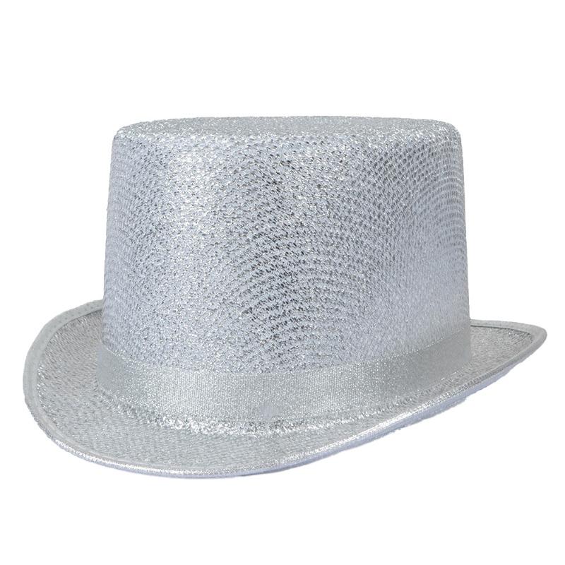 

Retro British top hat styling fashion trend jazz hat rain silk Lincoln hat stage performance gentleman tall hat Adult hat circumference 58cm, one size fits all срібний