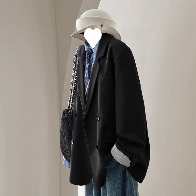 Женский Серый Пиджак - Осенний 2025 Повседневный Стиль Социалита Блейзер S (up to 105 lbs) чёрный