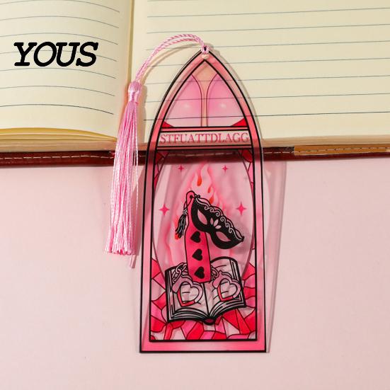Transparent Acrylic Bookmark Stained Glass Art Bookmark, Halloween Dark Aesthetic Book Mark, Clear Page Marker with Tassel, Gifts for Readers & Lovers