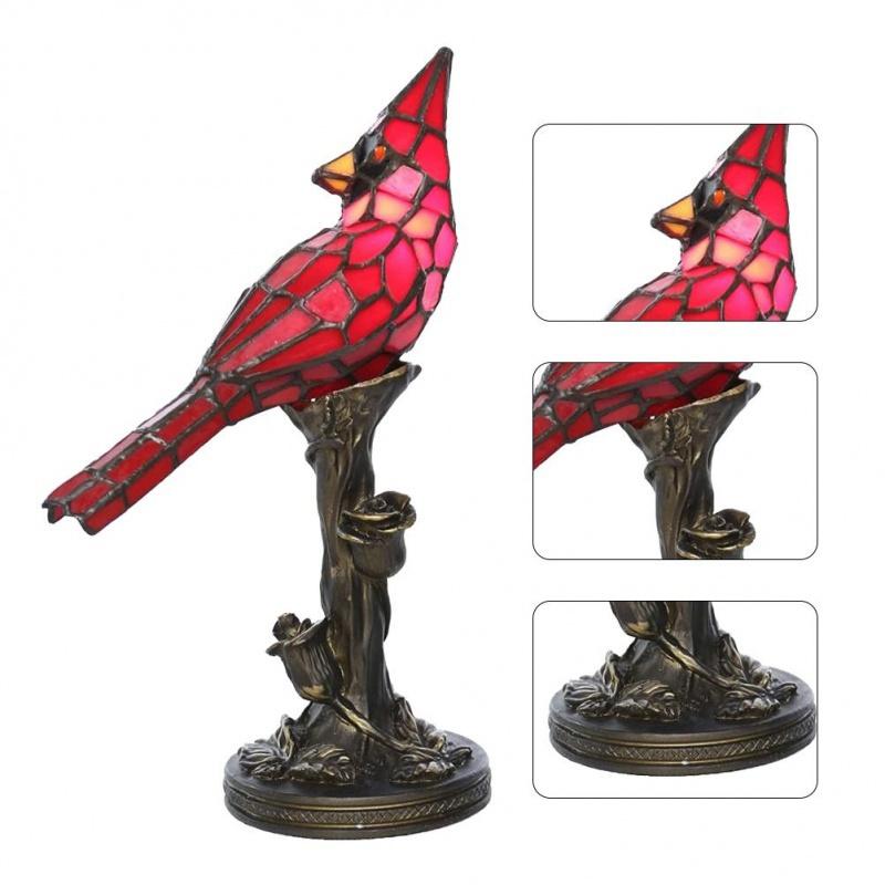 Crystal Table Lamp Cardinal Red Bird Stained Glass Night Light Halloween Decoration Lamps for Bedroom Living Room Decor