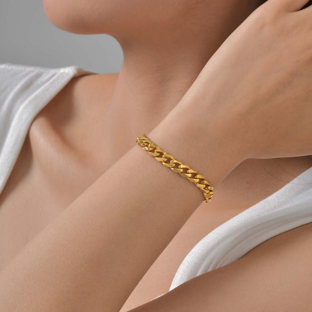 3/7/9MM Stainless Steel Chain Bracelet for Women,Gold Plated Four-sided Polishing Bracelets,Minimalist Jewelry Gifts