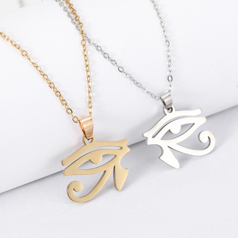 Ancient Egyptian Pharaoh Horus Eye Pendant Necklace in Non-Fading Titanium Steel.