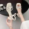 Open-toed rhinestone sandals summer new fashion outer wear thick heel square head button with skirt women's shoes