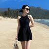 Beachwear Dress One-Piece Bikini Suits Ruffle Pleated Crew Skirt Swimwear Criss Cross Back Bandage Casual Elegant Bikini