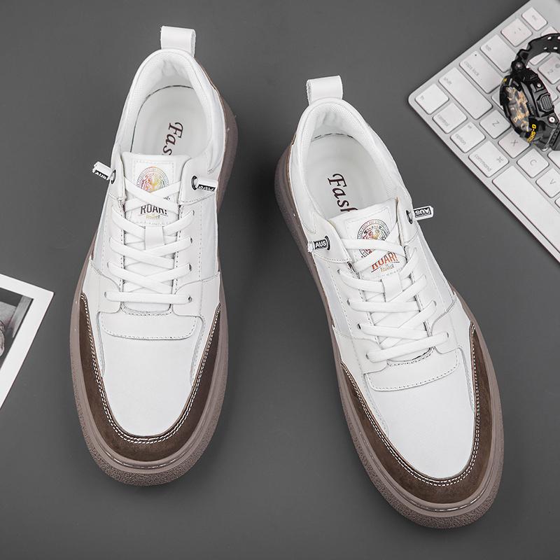 Men's Genuine Leather Casual Shoes Splicing Fashion Design Versatile Flat Shoes Sports Casual Shoes Soft Soles Comfortable