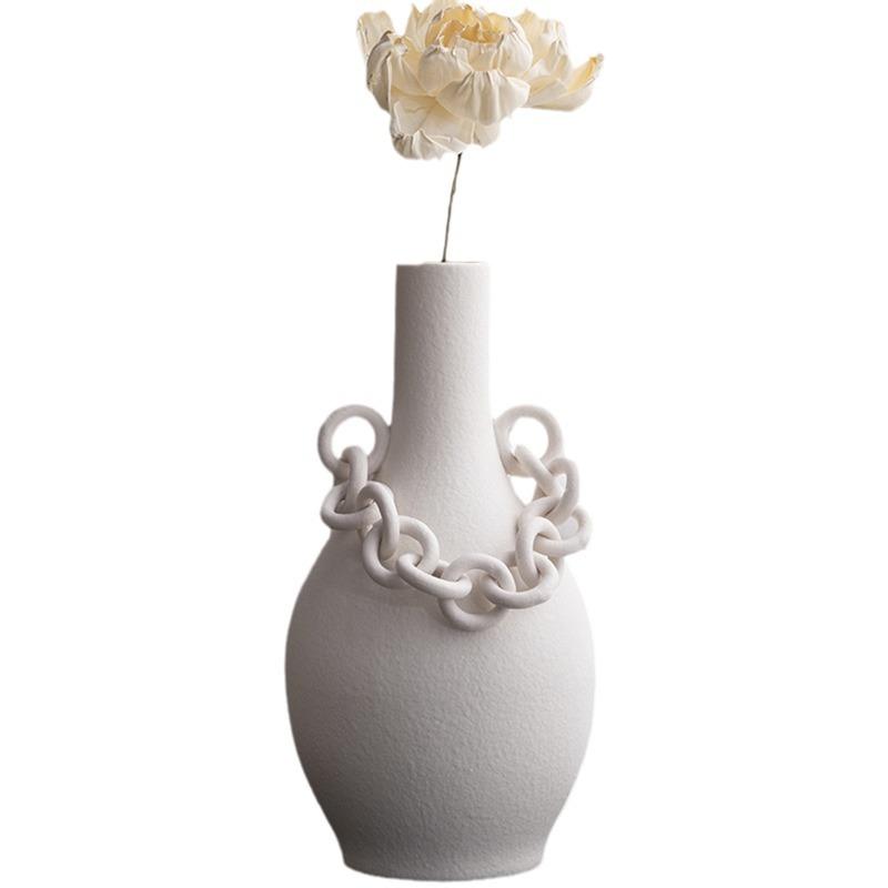 White Ceramic Vase Hollow Chain Geometric Buckle Porcelain Bottle Ceramic Handicraft Room Decoration Accessories Flower Vase