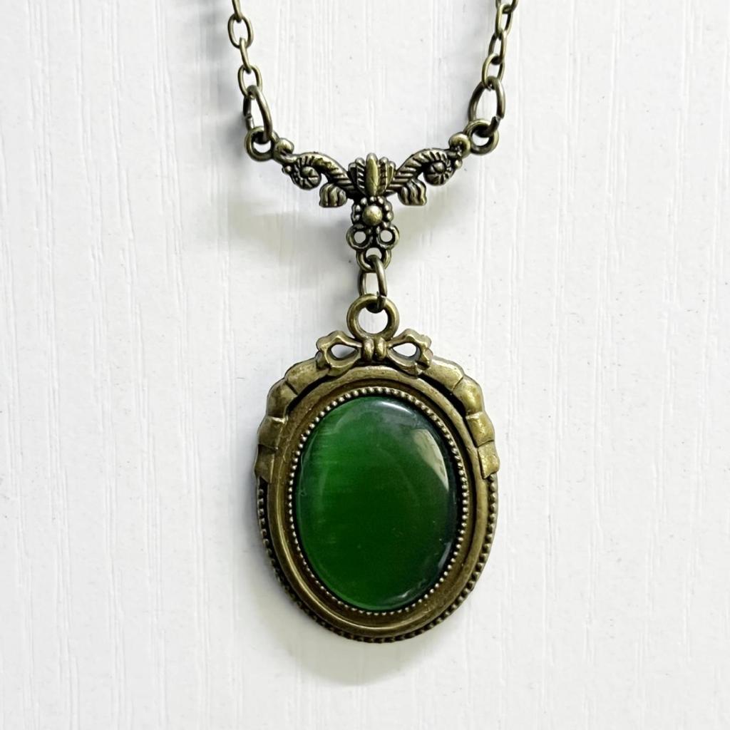 Vintage Grøn Kvarts Krystal Halskæde Imitation af Gammel Metal Halskæde Til Kvinder Vampire Præget Heks Smykke Accessories