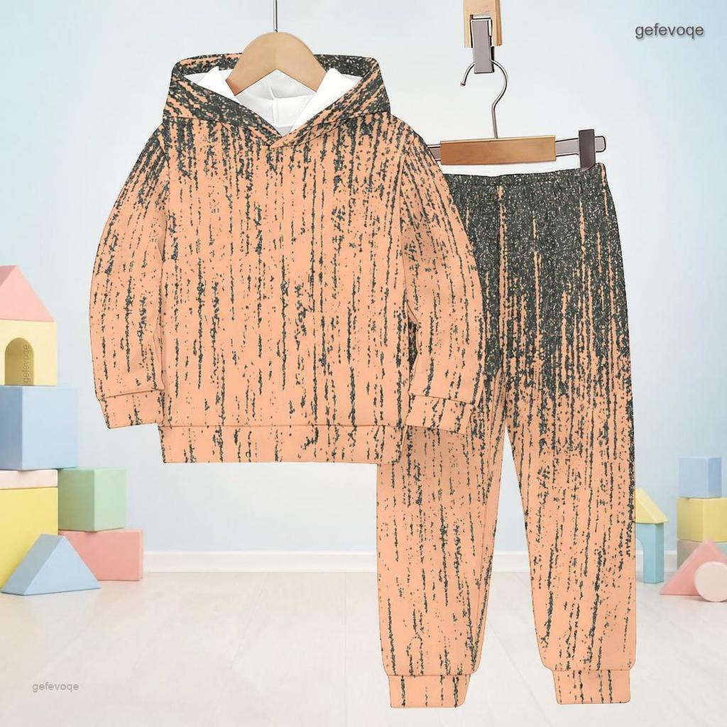 Kids Printed Hooded Long Sleeve Sweatshirt Cuffed Pants Two Piece Set Blue Pink White