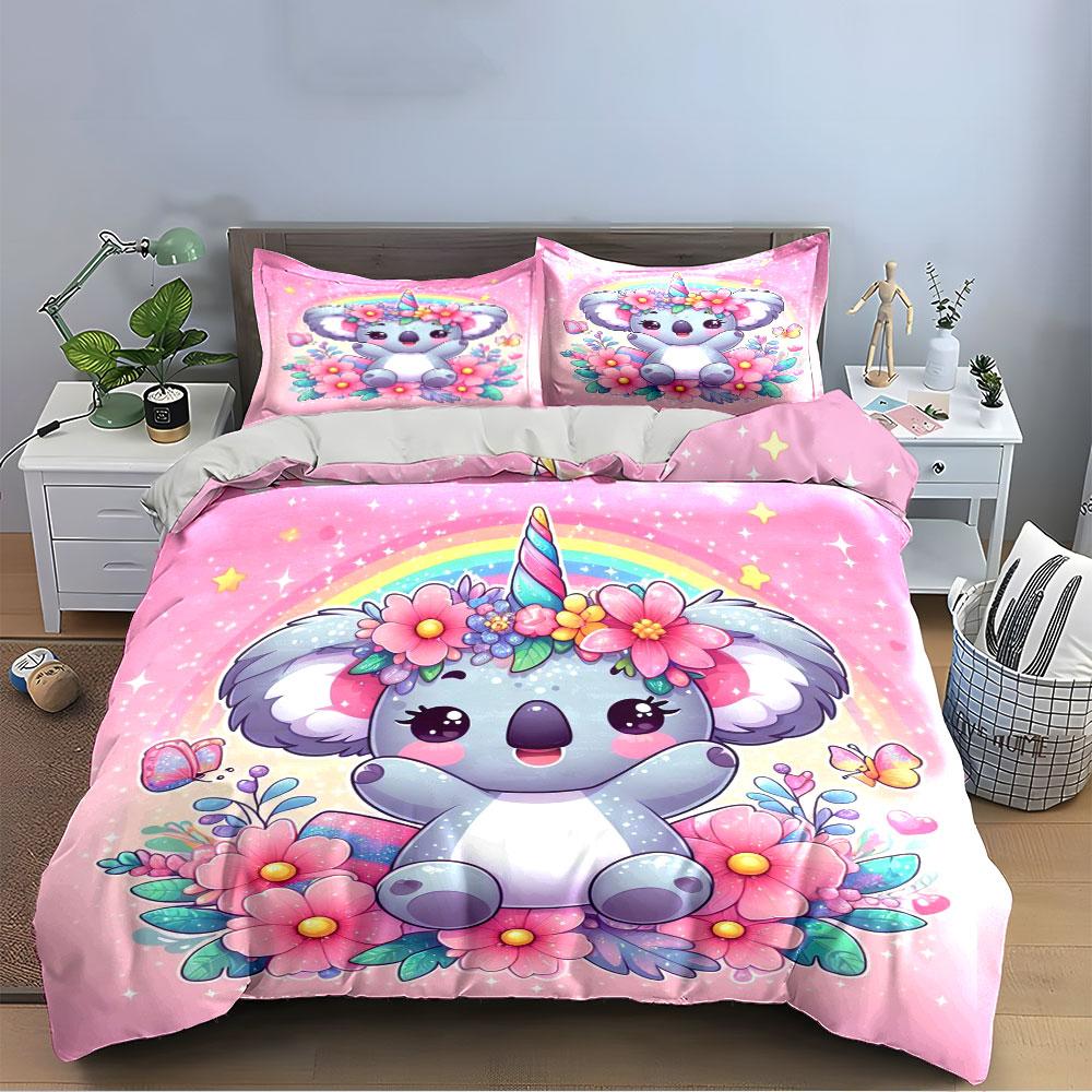Süßes Koala Einhorn Bettwäsche Set Bettwäsche Bettbezug Set Bettbezug Kissenbezüge (1 * Bettbezug 2 * Kissenbezüge, ohne Bettdecke)