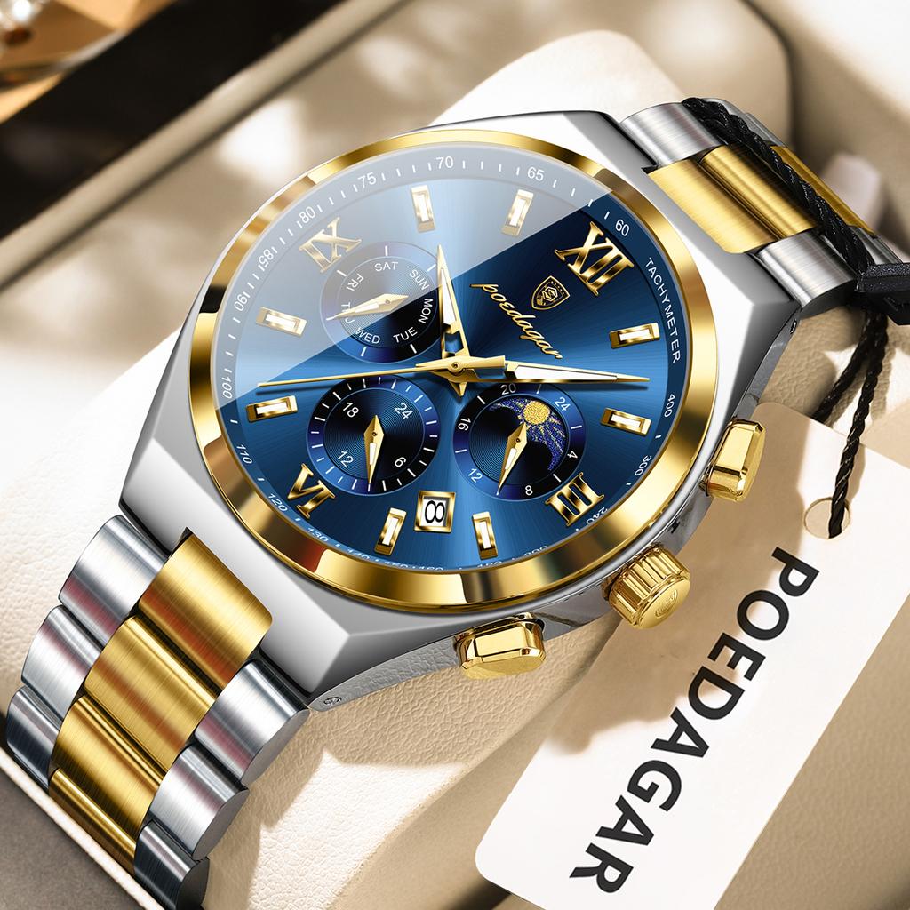 Luxury Man Quartz Watch Waterproof Luminous Date Chronograph Stainless Steel Men's Watches Relogio Masculino